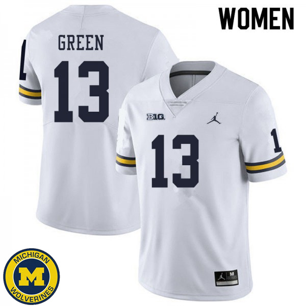 Women's Michigan Wolverines #13 German Green White Alumni Jersey